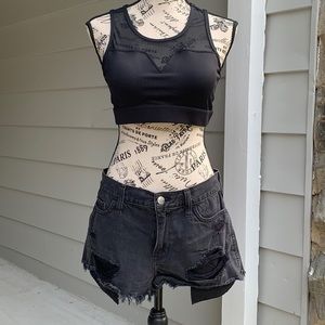 Bcbg maxazaria sport bra and distressed shorts